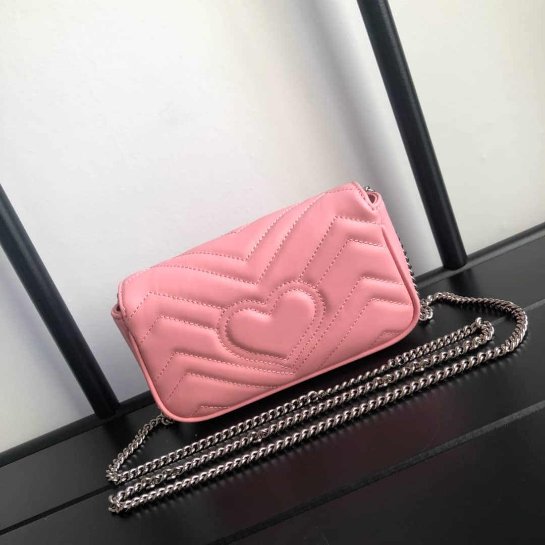 Gucci GG Marmont Matelasse Leather Mini Shoulder Bag Replica Pink 476433