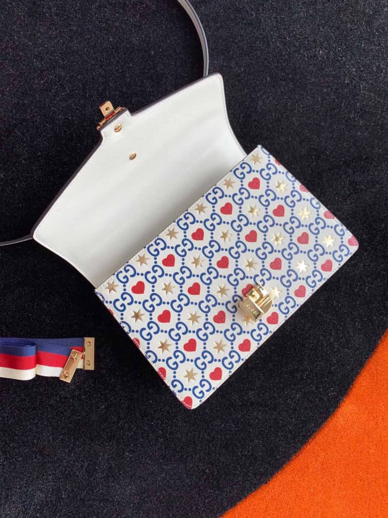 Gucci Bag Dupes Small Leather Shoulder Bag Replica White Blue 524405