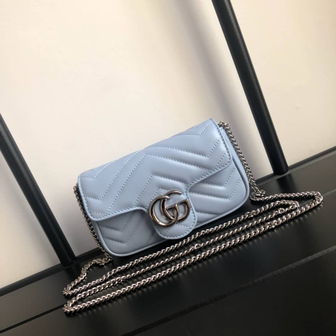 Gucci GG Marmont Matelasse Leather Mini Shoulder Bag Replica Blue 476433