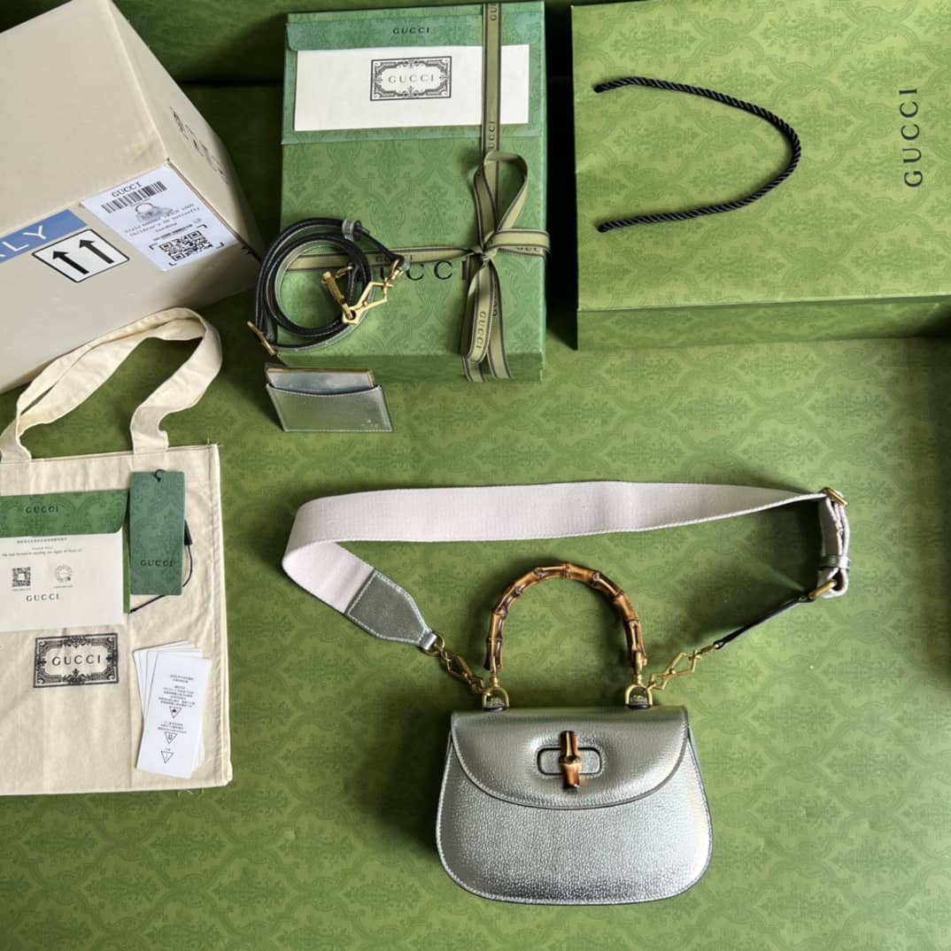 Gucci Bamboo 1947 Small Top Handle Bag 675797 Sliver Replica