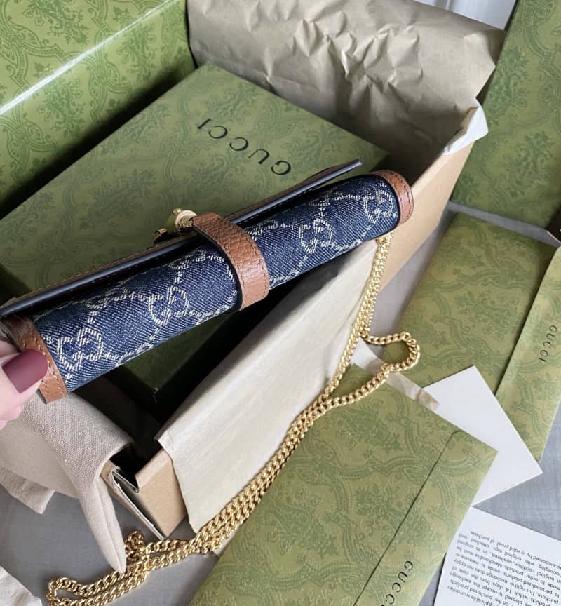 Gucci Jackie 1961 Chain Wallet Organic GG Denim Raplica 652681