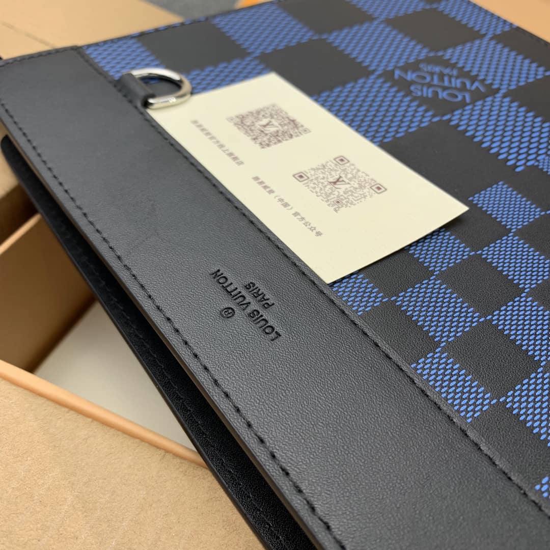Louis Vuitton Damier Infini 3D Cowhide Leather Standing Pouch Replica Blue N60449