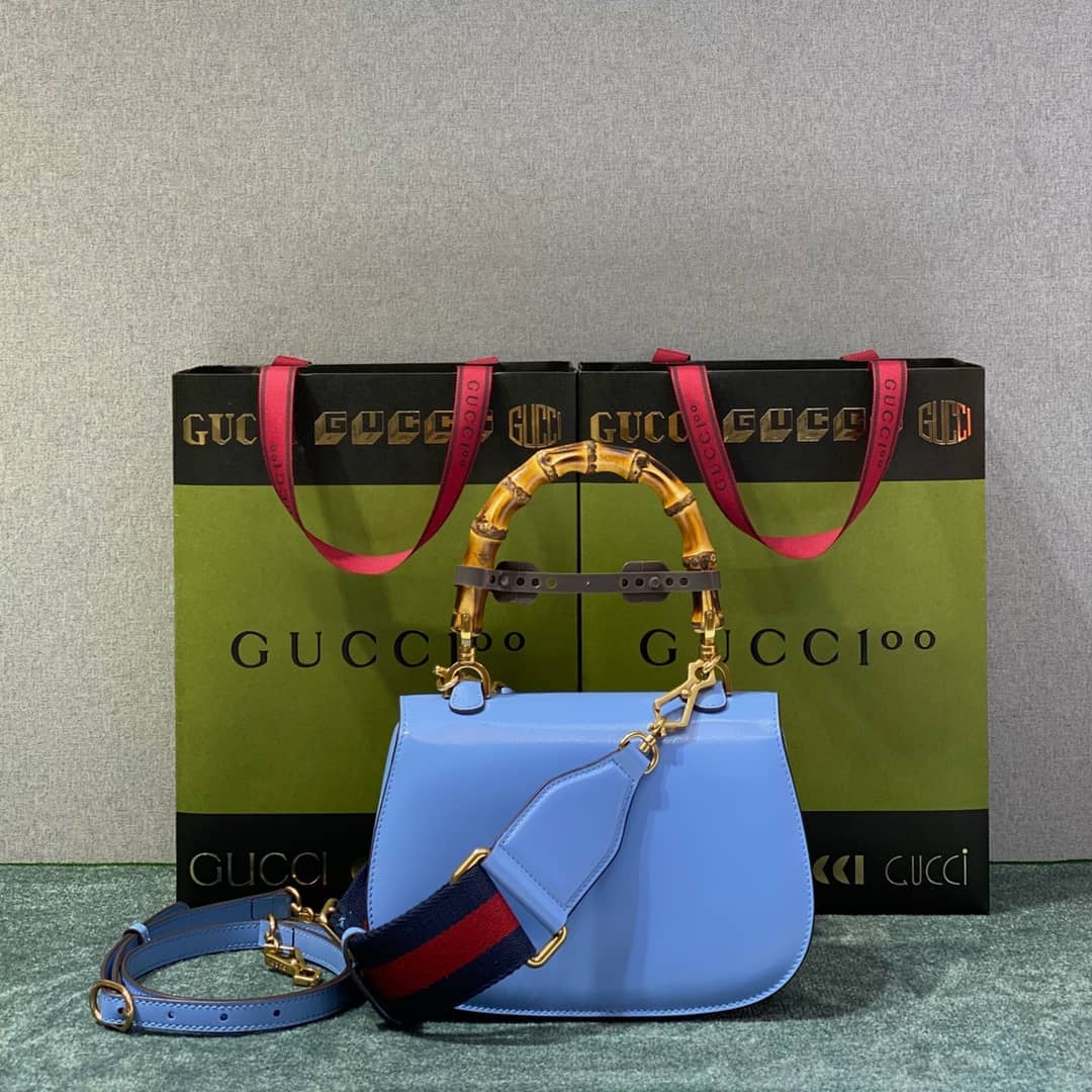 Gucci Bamboo 1947 Small Top Handle Bag 675797 Blue 675797 Replica