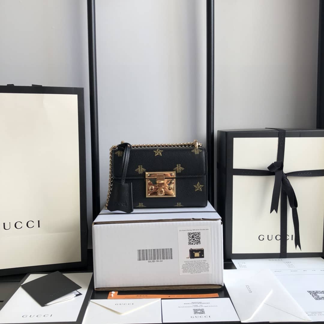 Gucci Padlock Bee Star Small Shoulder Bag Replica Black 432182