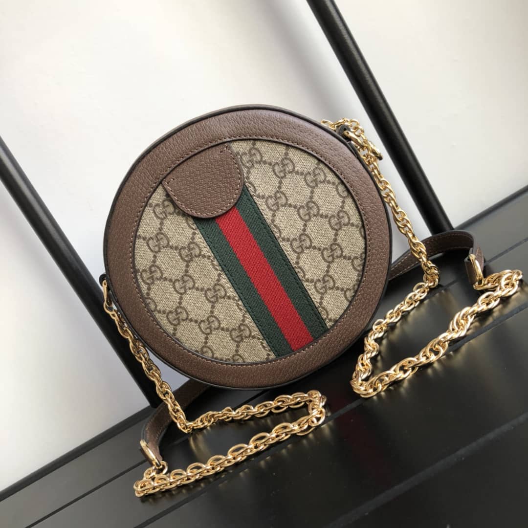 Gucci Ophidia Mini Round Shoulder Bag Replica Brown 550618