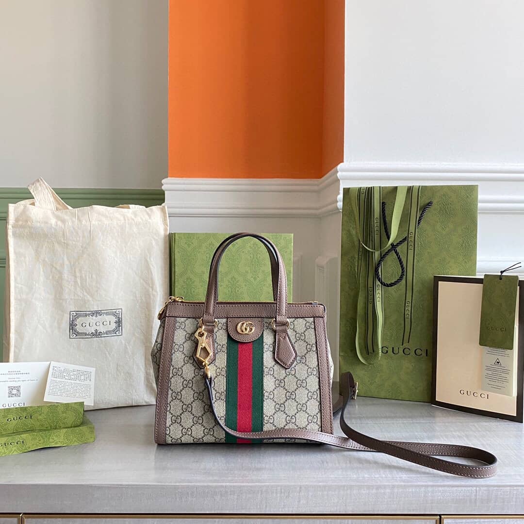 Gucci GG Supreme Ophidia Small Tote Shoulder Bag Replica Brown 547551