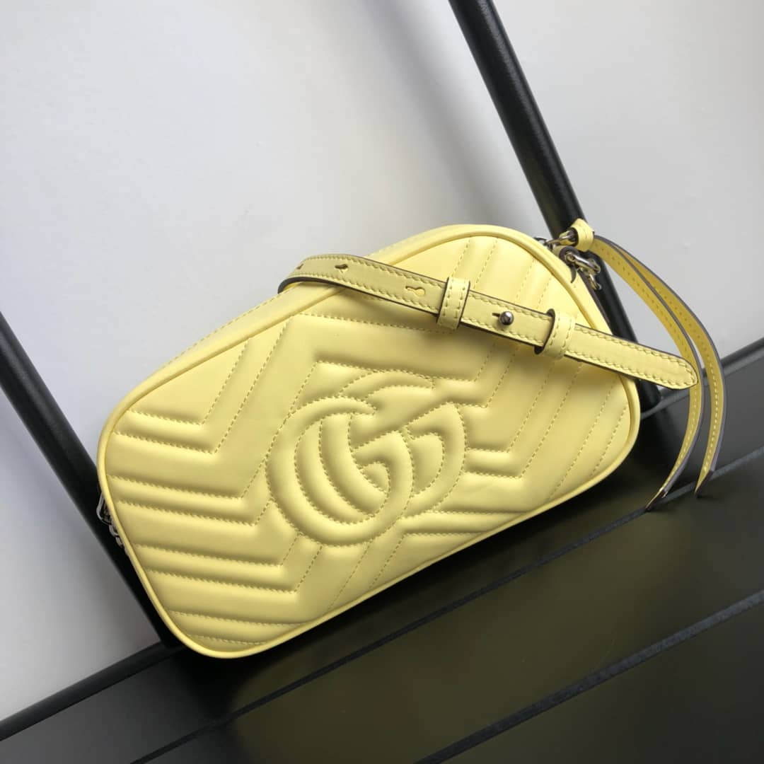 Gucci Handbag Dupes GG Marmont Small Shoulder Handbag Camera Bag Replica Yellow 447632
