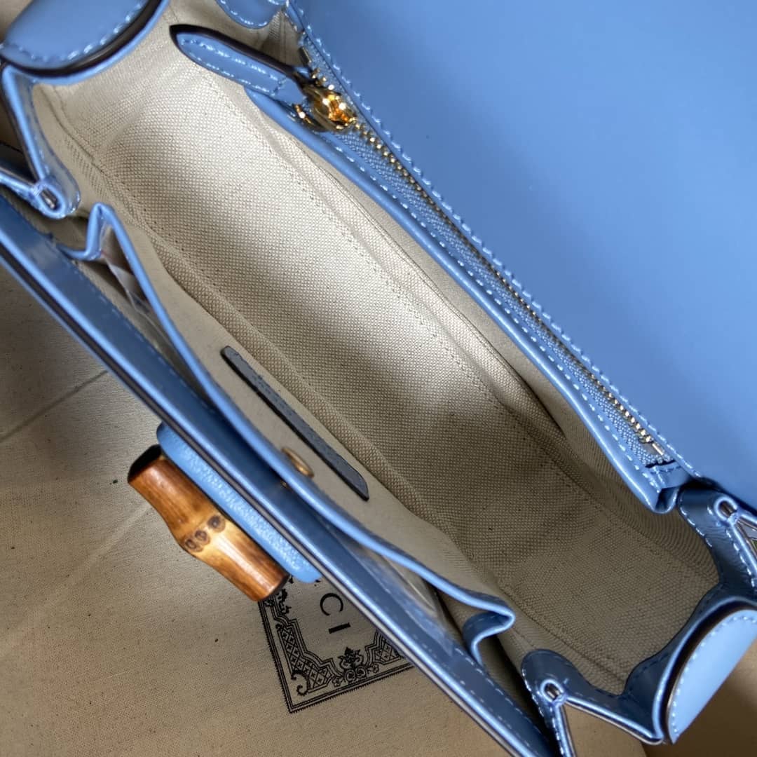 Gucci Bamboo 1947 Small Top Handle Bag Blue 675797 Replica