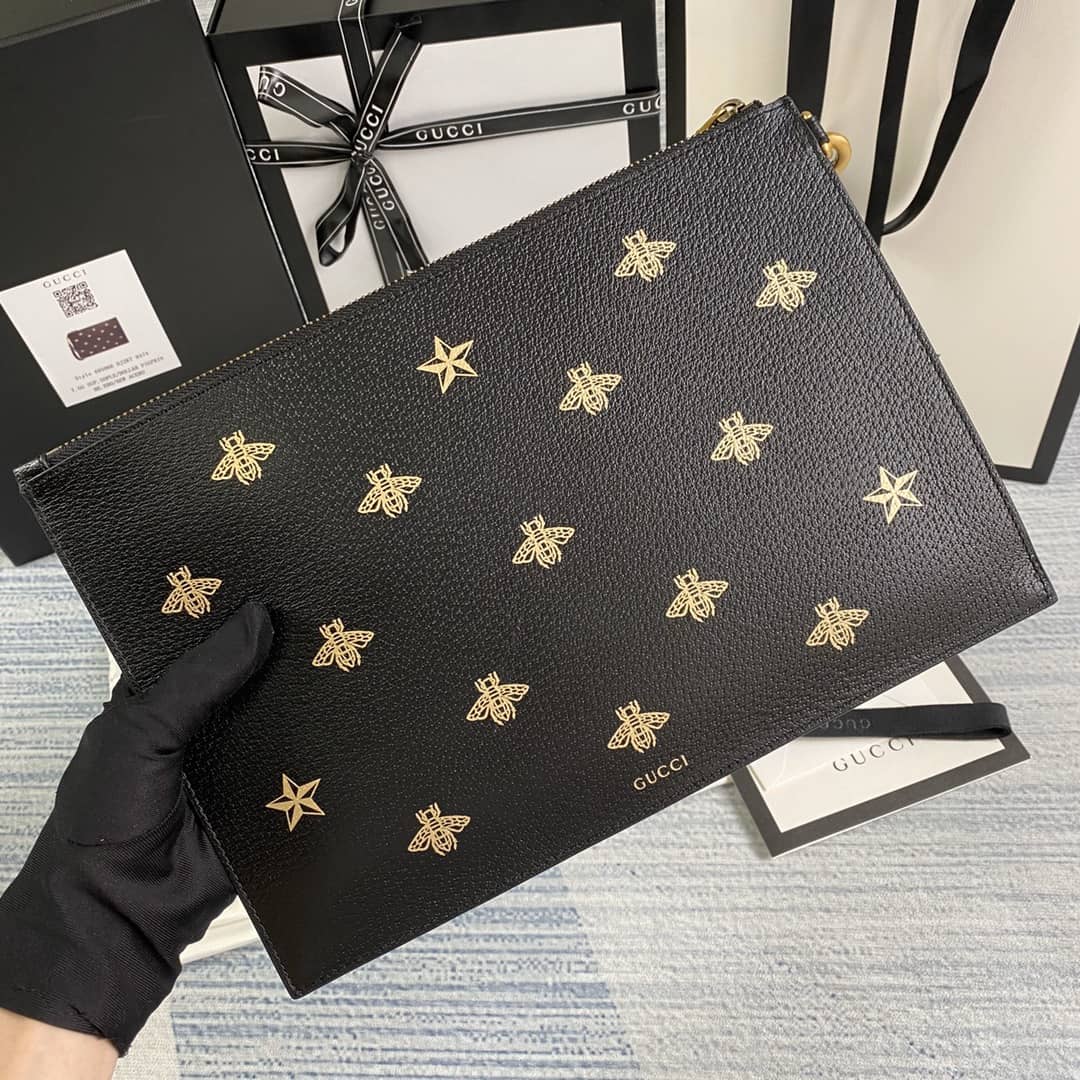 Gucci Mens Bee Star Leather Pouch Replica 495066