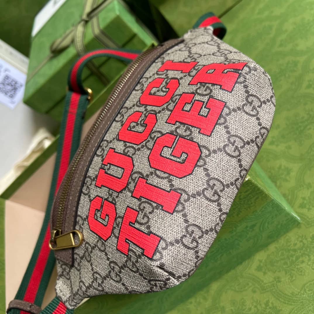 Gucci Supreme Canvas Tiger GG Belt Bag Beige Ebony 675181 Replica