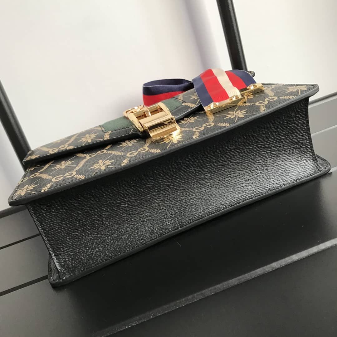 Gucci Sylvie Small Leather Shoulder Bag Replica Black 524405
