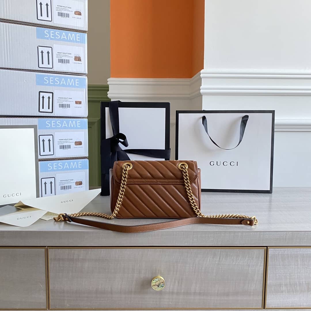 Gucci GG Marmont Mini Matelasse Shoulder Bag Replica Brown 446744