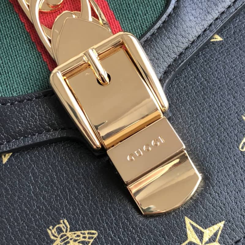 Gucci Sylvie Small Leather Shoulder Bag Replica Black 524405