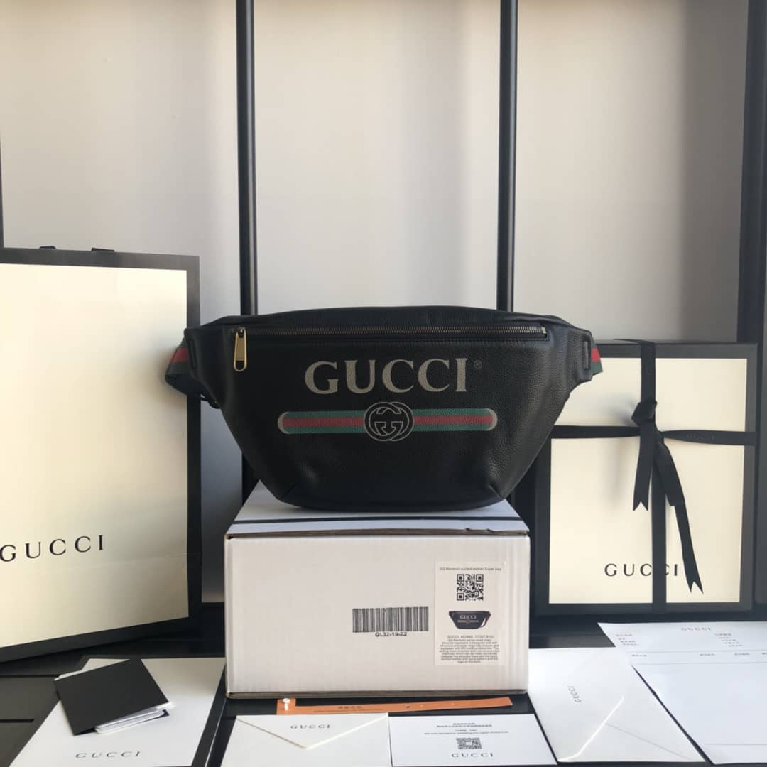 Gucci Print Leather Belt Waist Bum Bag Replica Black 493869