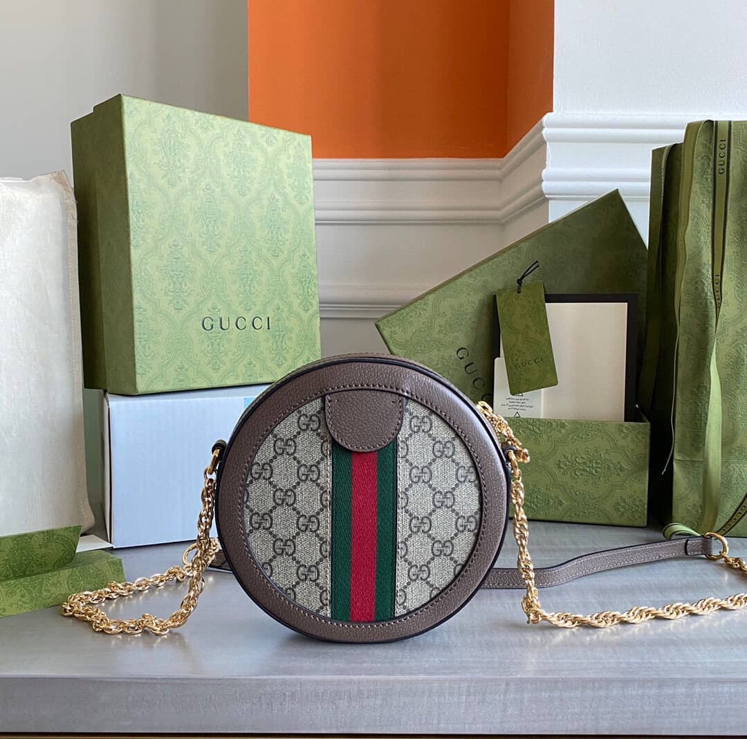 Gucci Ophidia Mini Round Shoulder Bag Replica Brown 550618