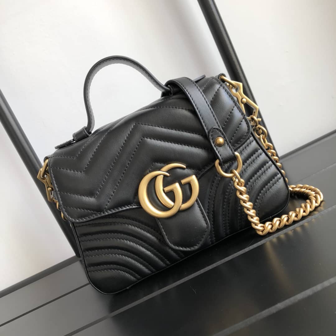Gucci GG Marmont Mini Leather Top Handle Bag Replica Black 547260