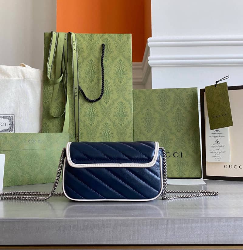 Gucci GG Marmont Mini Matelasse Leather Shoulder Bag Replica Blue 574969