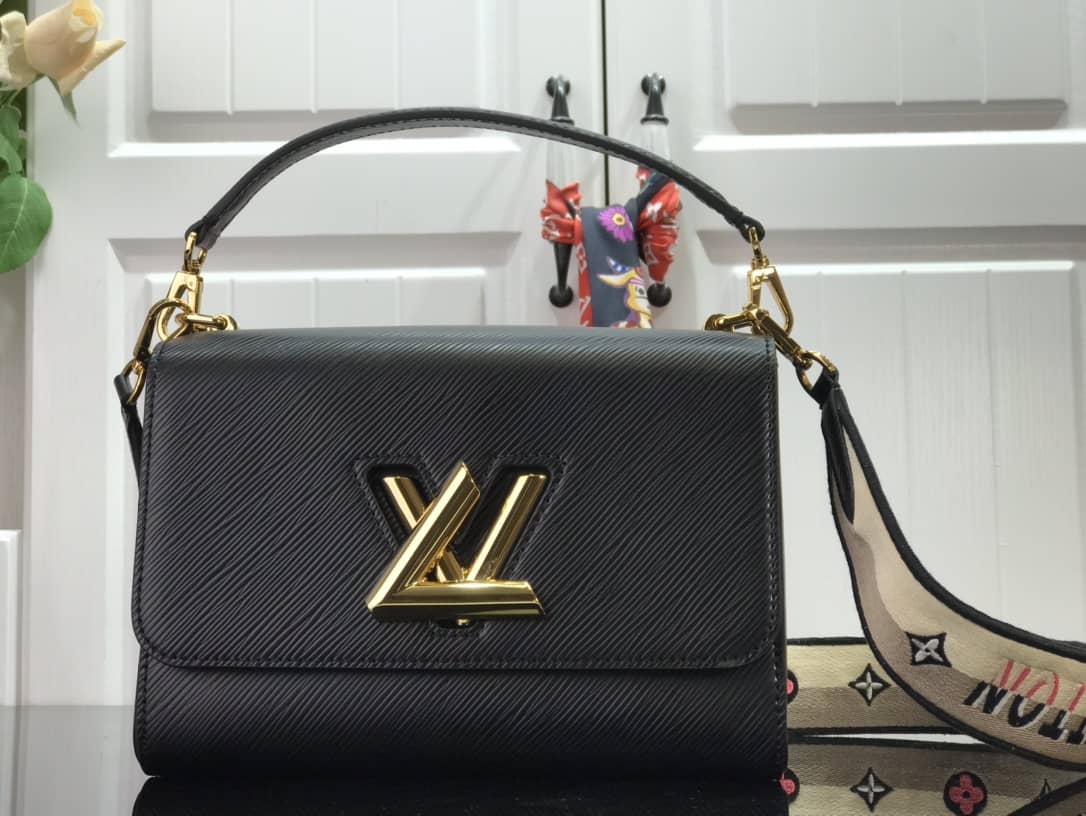 Louis Vuitton Twist MM Golden Lock Handle Epi Leather Replica Crossbody Bag Black M57506