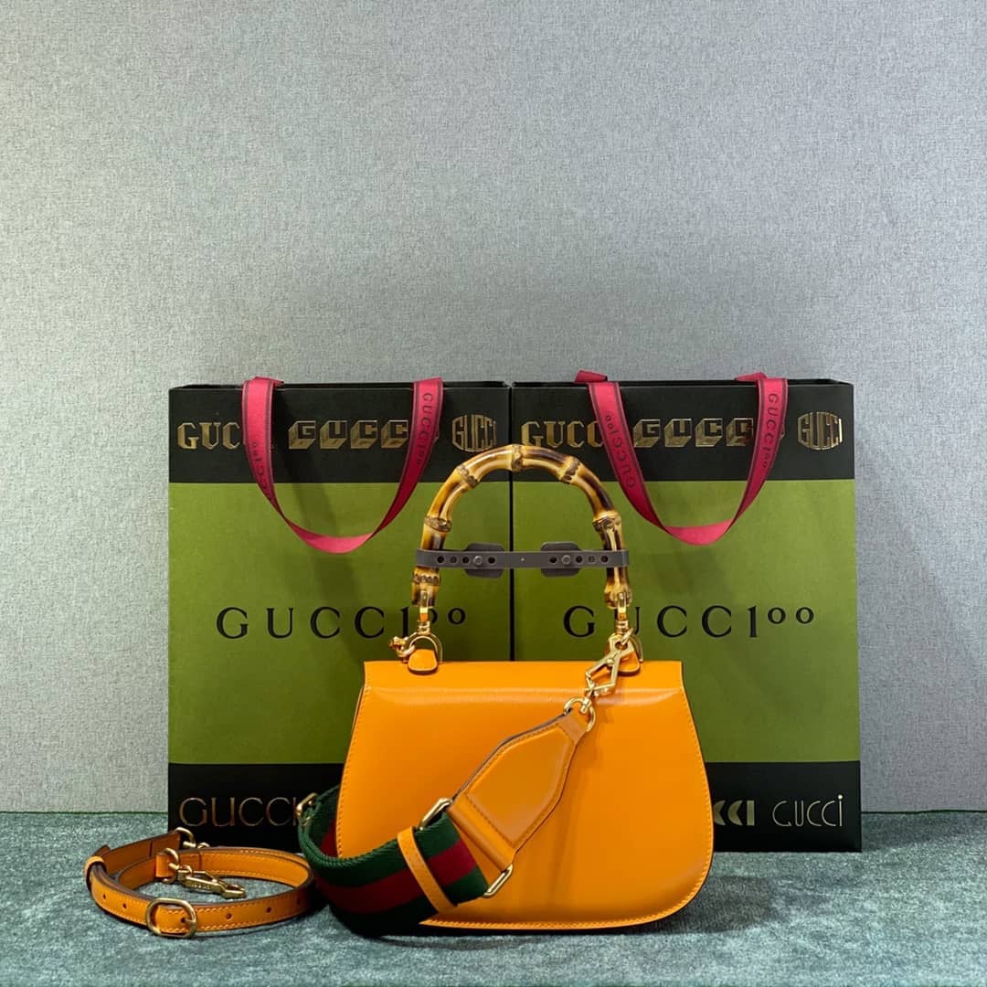 Gucci Bamboo 1947 Small Top Handle Bag 675797 Orange Replica