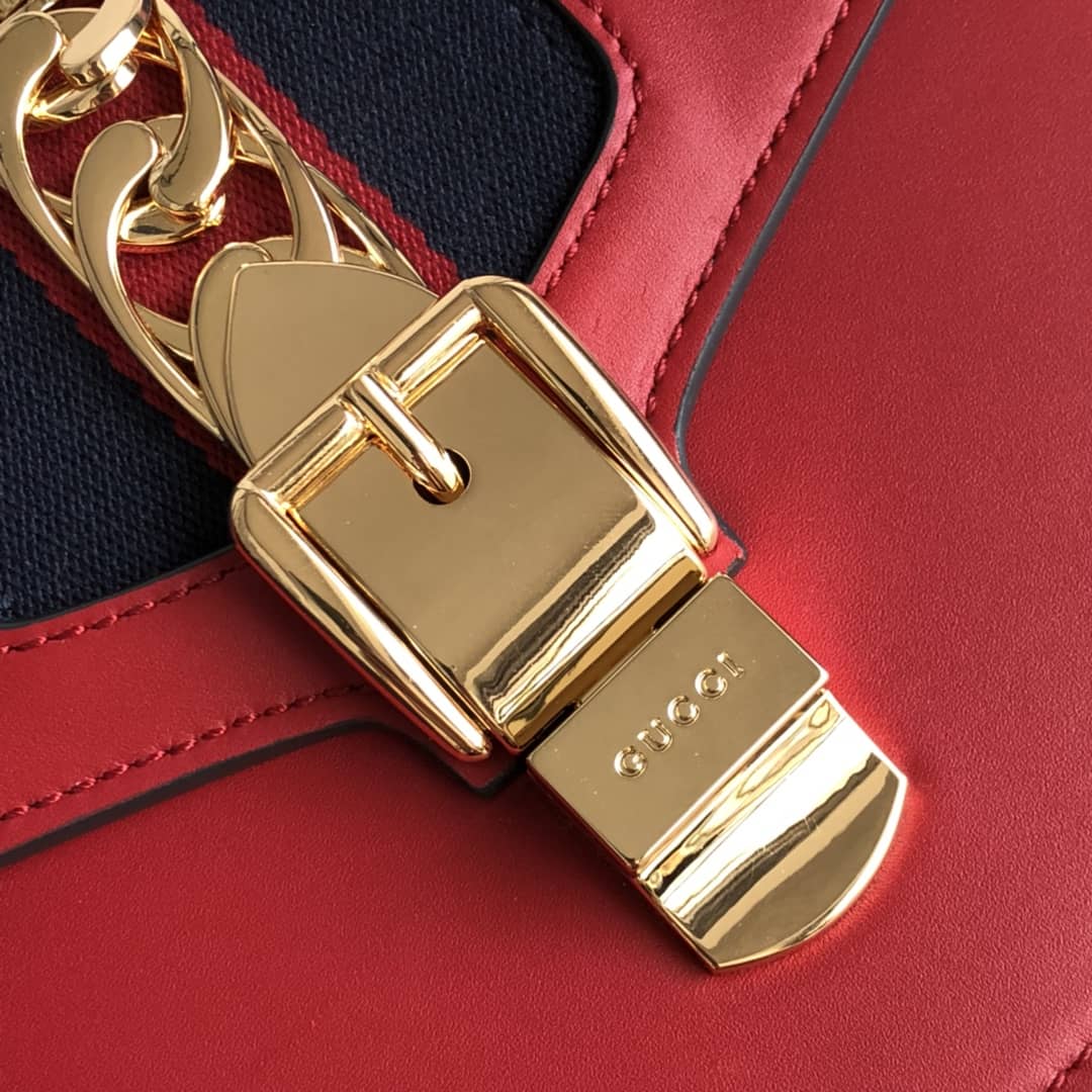 Gucci Sylvie Leather Mini Shoulder Bag Replica White Red 470270