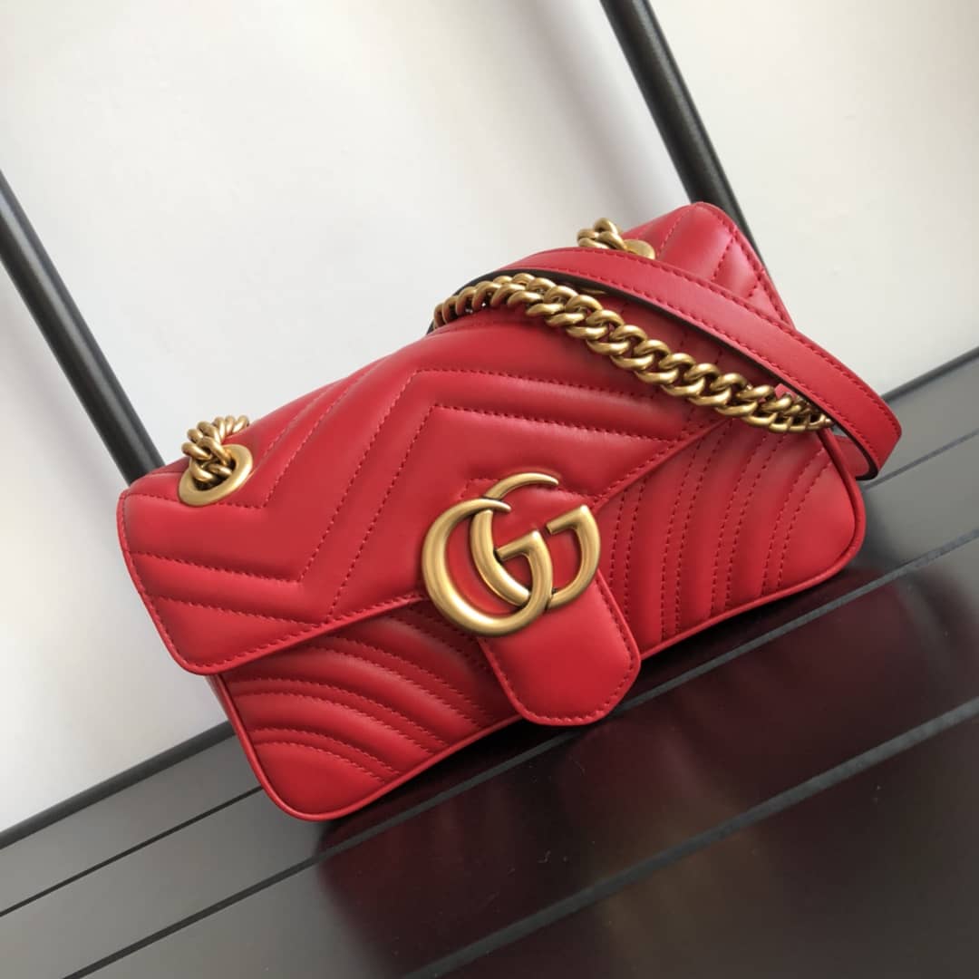 Gucci GG Marmont Mini Matelasse Shoulder Bag Replica Red 446744