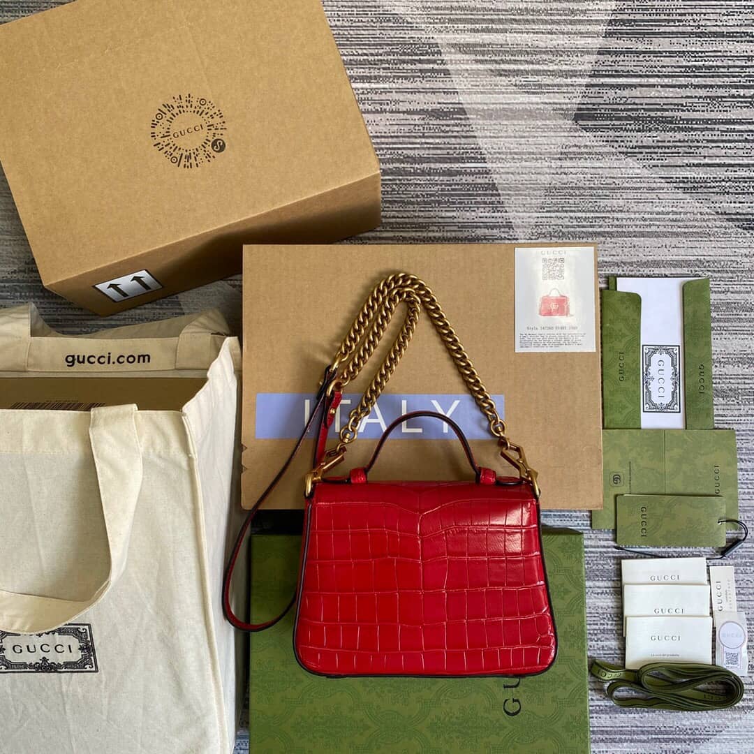 Gucci GG Marmont Mini Leather Top Handle Bag Replica Red 547260