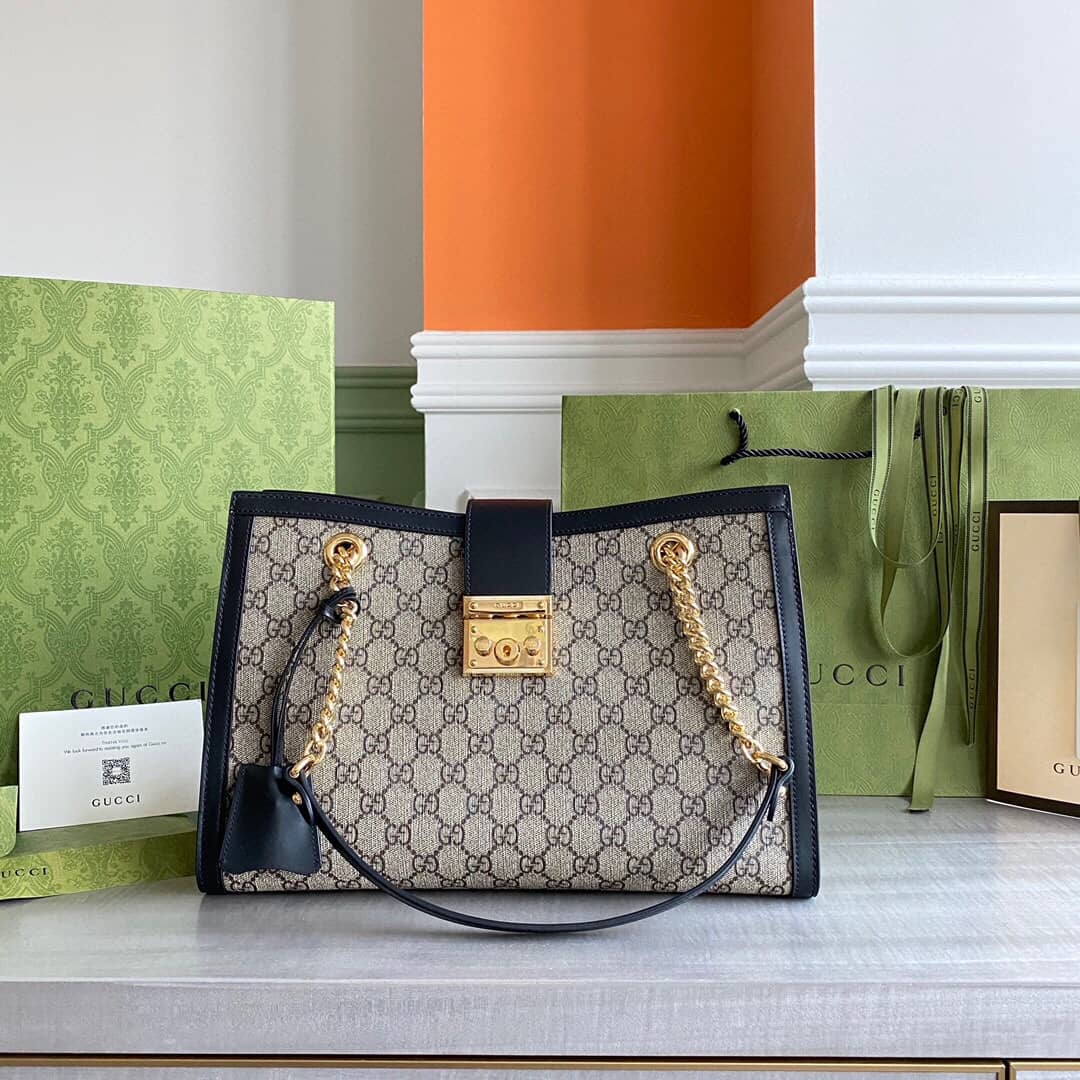 Gucci Padlock Medium GG Supreme Shoulder Bag Replica Gray Black 479197