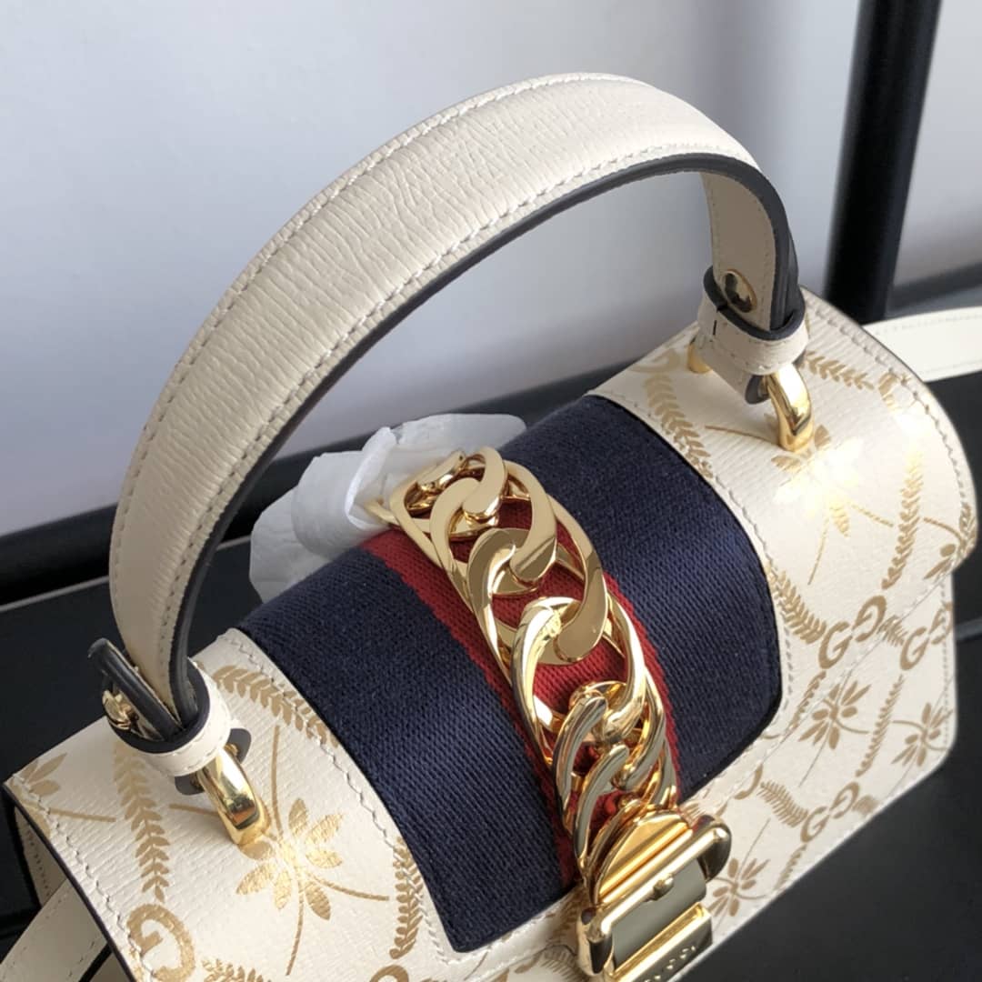 Gucci Sylvie Leather Mini Shoulder Bag Replica White Beige 470270