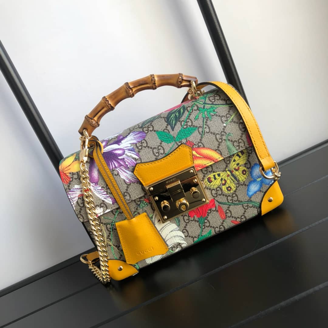 Gucci Padlock GG Small Bamboo Shoulder Bag Replica Yellow 603221