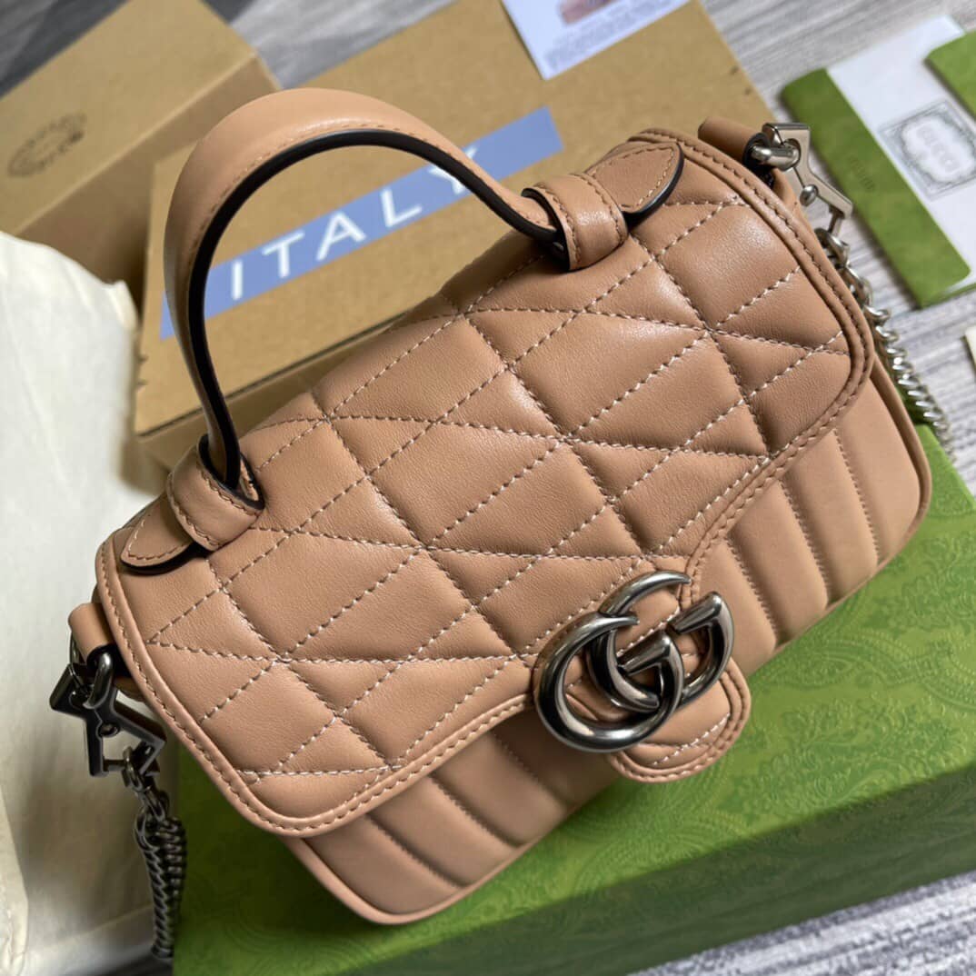 Gucci GG Marmont Mini Top Handle Bag Replica Apricot 583571