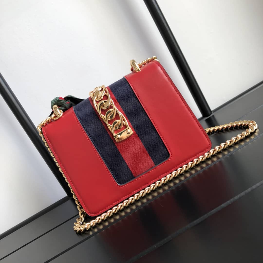 Gucci Sylvie Leather Mini Chain Shoulder Bag Replica Red 431666