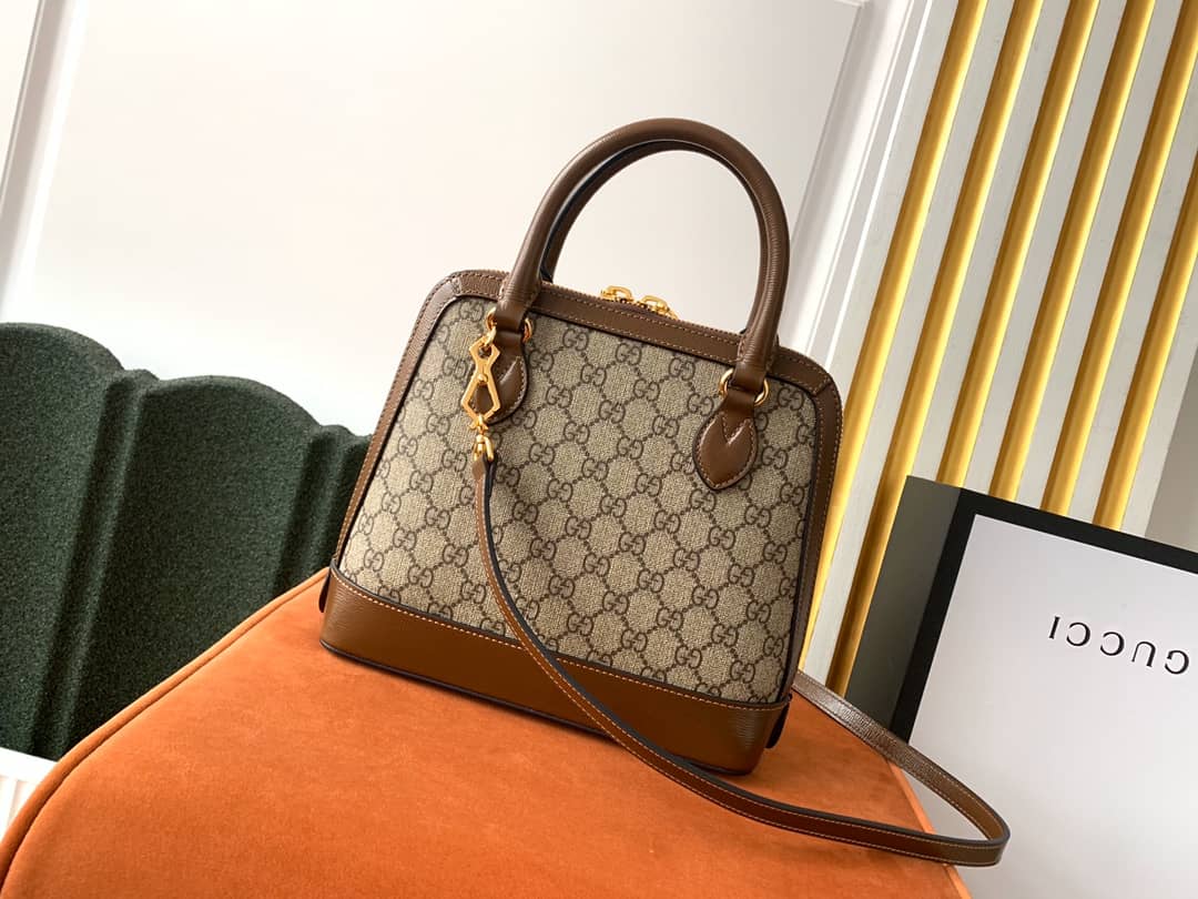 Gucci Horsebit Bag Dupe 1955 Small GG Supreme Grainy Leather Handle Bag Replica 621220(ColaReps)