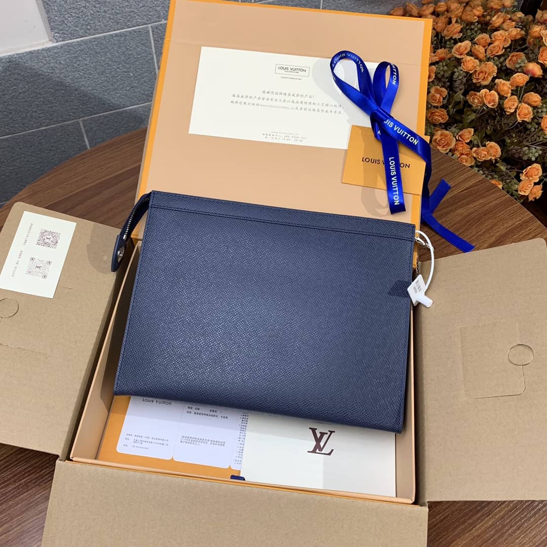 Louis Vuitton Pochette Voyage MM Taiga Leather Replica Handbag Blue M30677