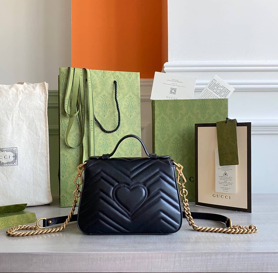 Gucci GG Marmont Mini Leather Top Handle Bag Replica Black 547260