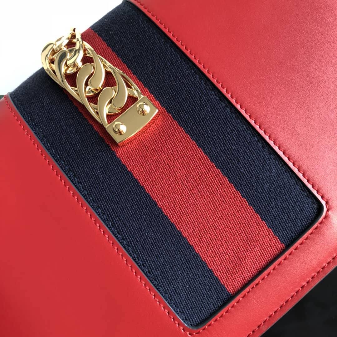 Gucci Sylvie Small Leather Shoulder Bag Replica Red 421882