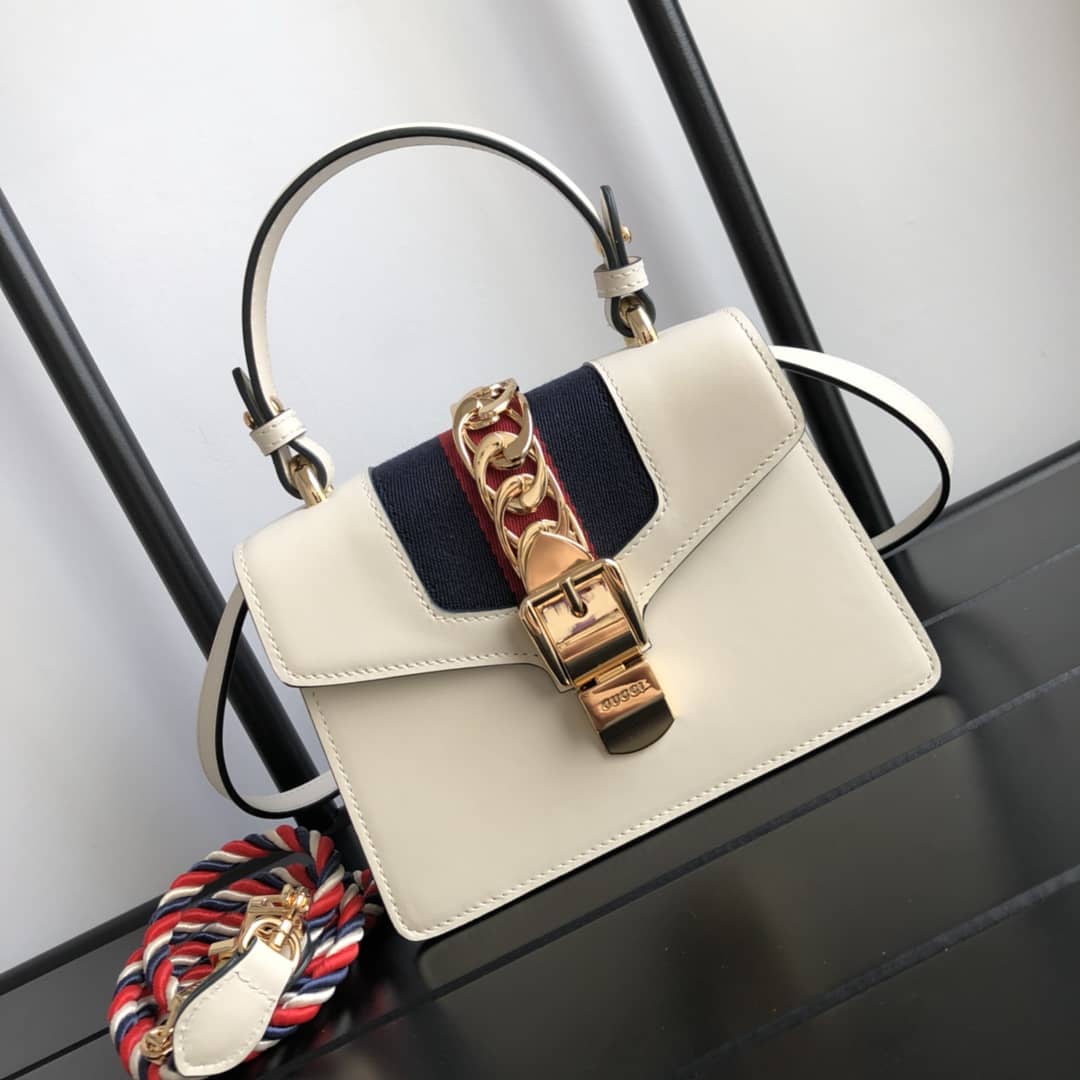 Gucci Sylvie Leather Mini Shoulder Bag Replica White 470270