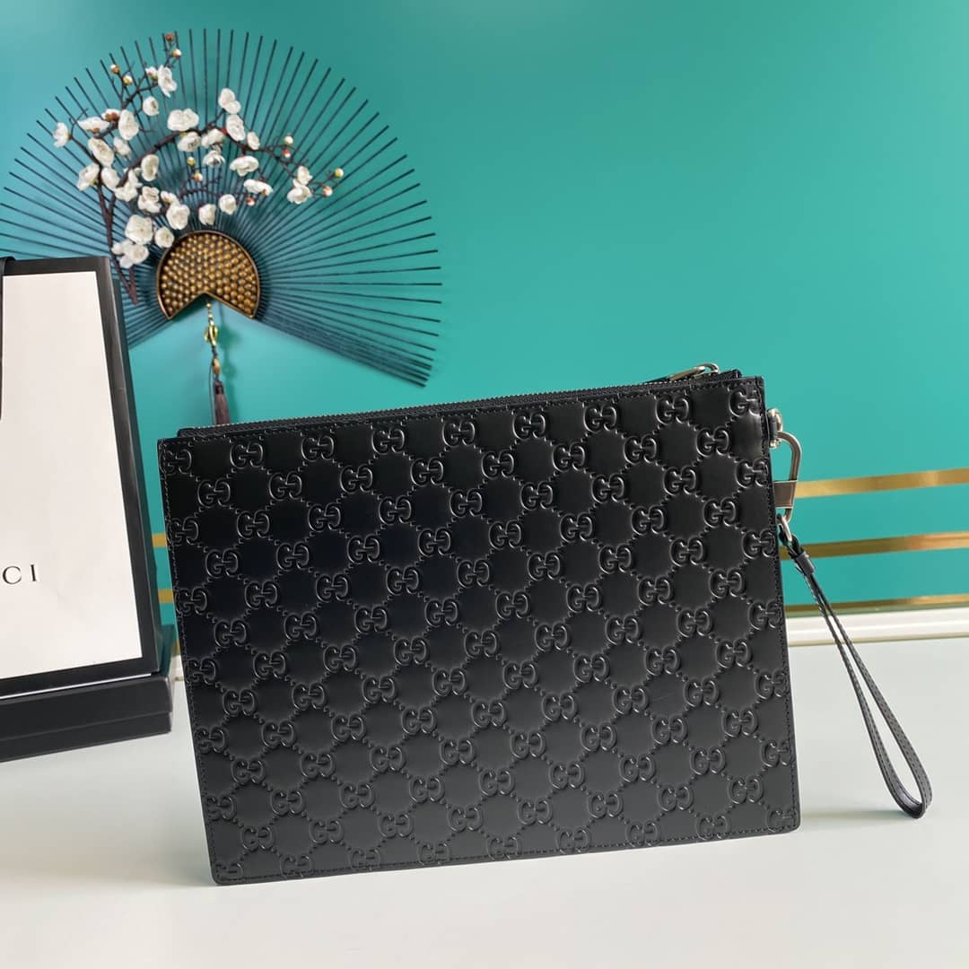 Gucci Embossed Logo Calf Leather Black Pouch 547074