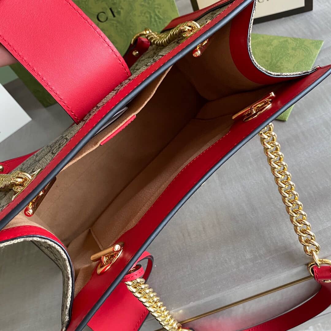 Gucci Padlock Small GG Supreme Canvas Shoulder Bag Replica Red 498156
