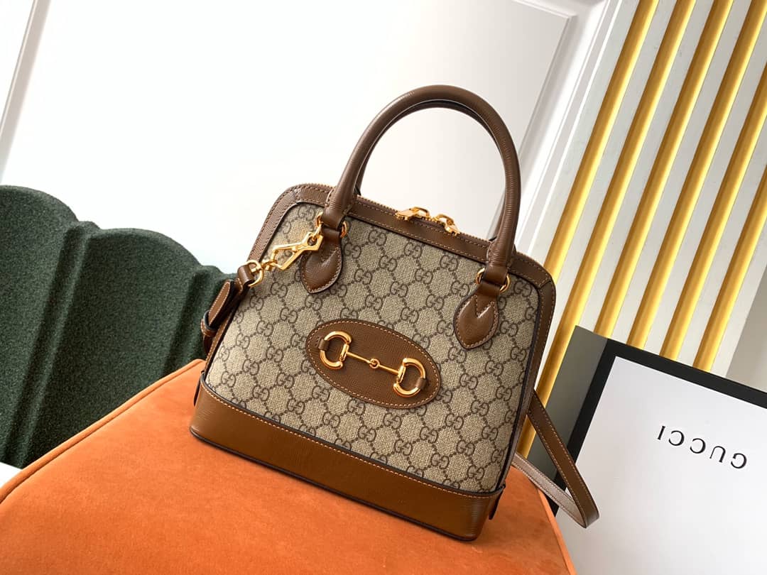 Gucci Horsebit Bag Dupe 1955 Small GG Supreme Grainy Leather Handle Bag Replica 621220(ColaReps)