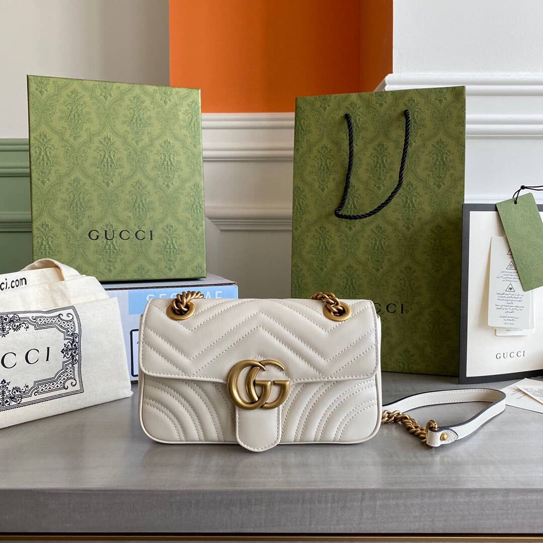 Gucci GG Marmont Mini Matelasse Shoulder Bag Replica White 446744