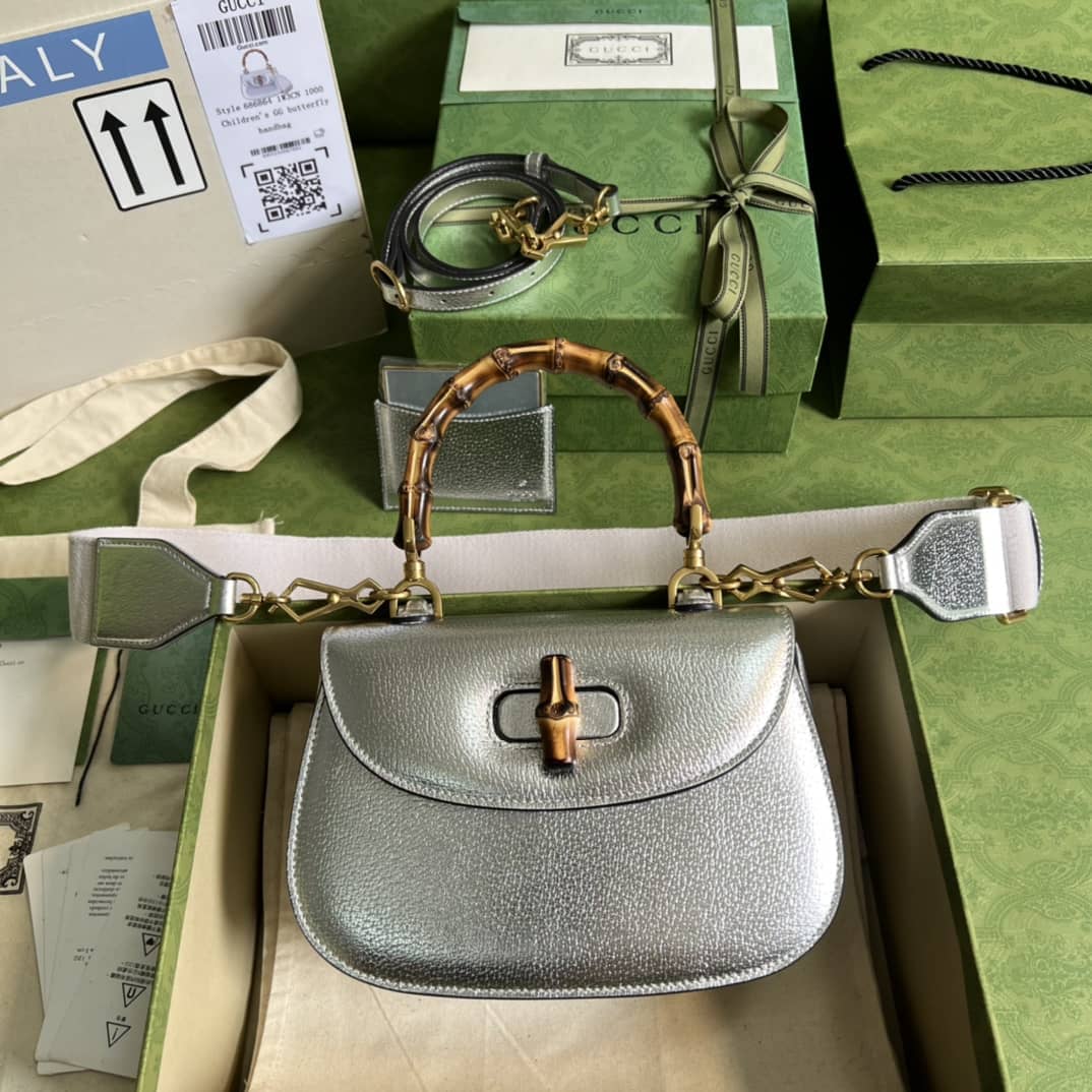 Gucci Bamboo 1947 Small Top Handle Bag 675797 Sliver Replica