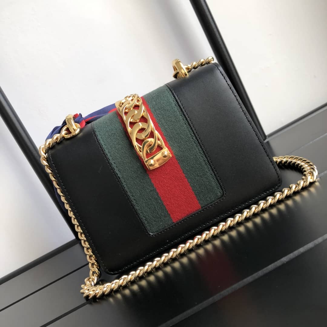 Gucci Sylvie Leather Mini Chain Shoulder Bag Replica Black 431666