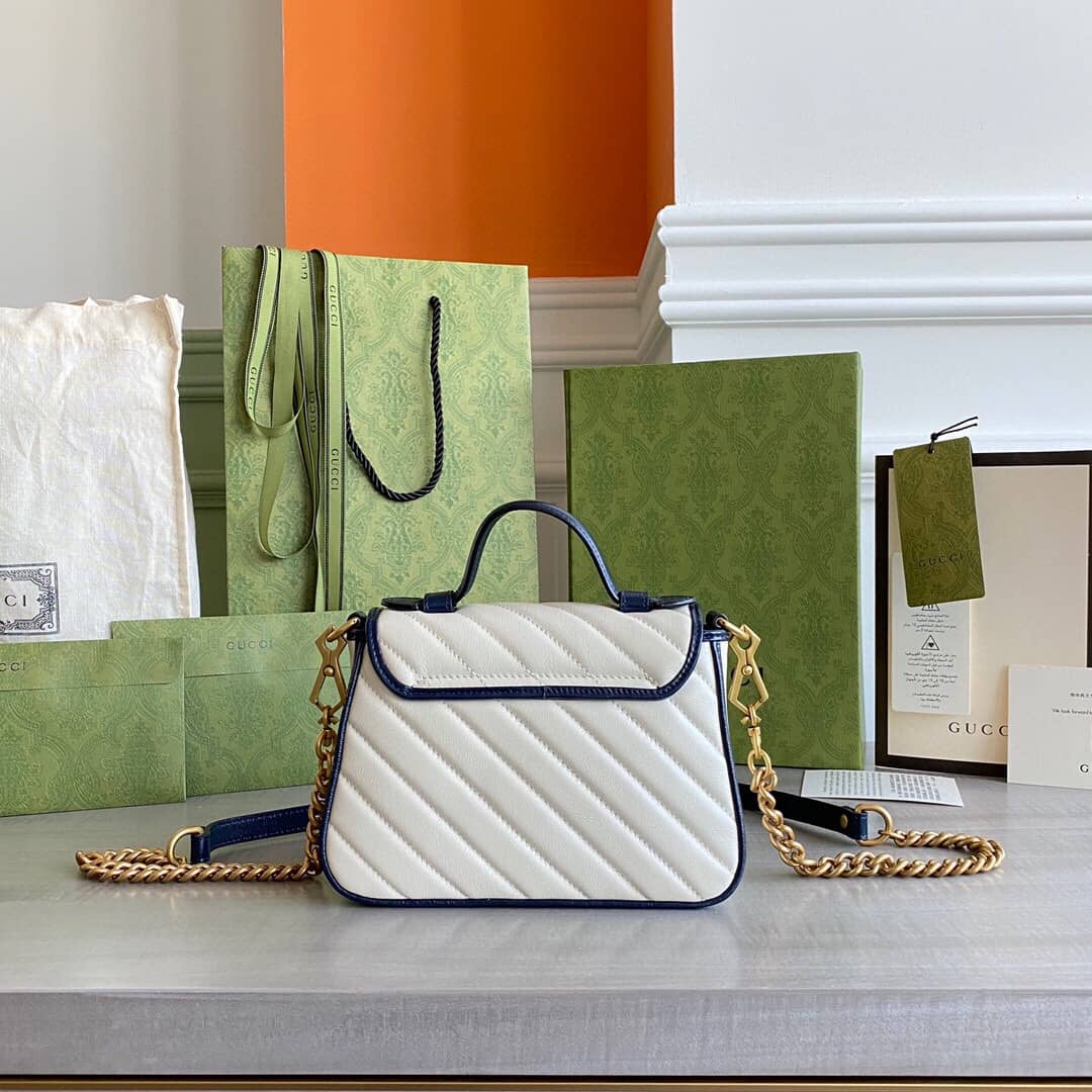 Gucci GG Marmont Mini Top Handle Bag Replica White Blue 583571