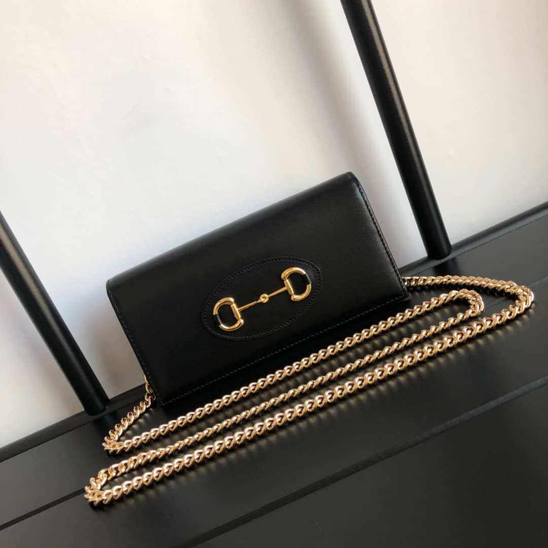Gucci GG Supreme Horsebit 1955 Chain Wallet Replica Black 621892