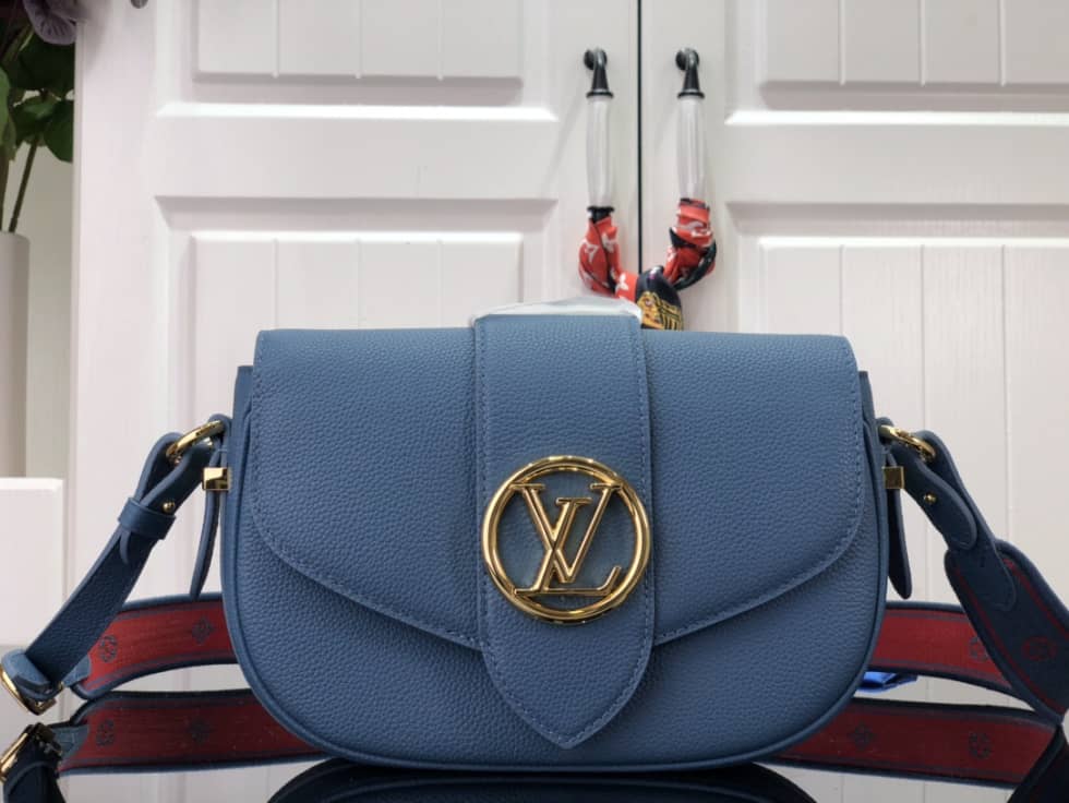 Louis Vuitton Pont 9 Soft MM Grained Calfskin Blue M58967 Replica Crossbody Bag