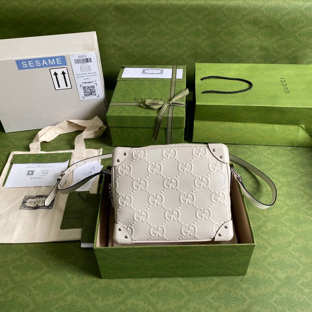 Gucci GG Supreme Leather Shoulder Bag Replica White 626363