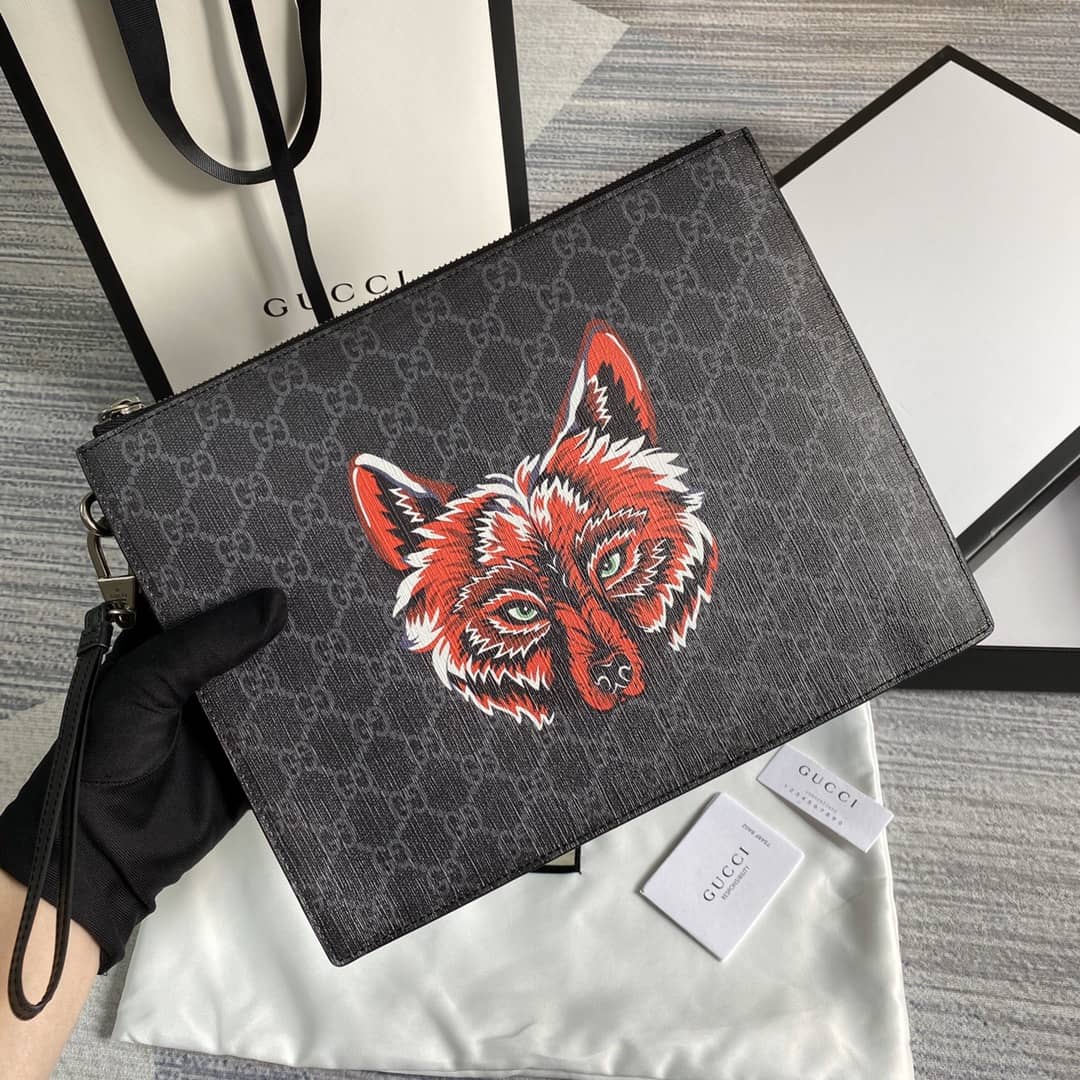 Gucci Animarie Wolf GG Supreme Clutch Replica 547084