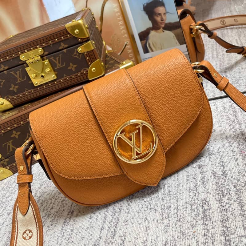 Louis Vuitton Pont 9 Soft MM Grained Calfskin Leather Replica Bag Orange M58968
