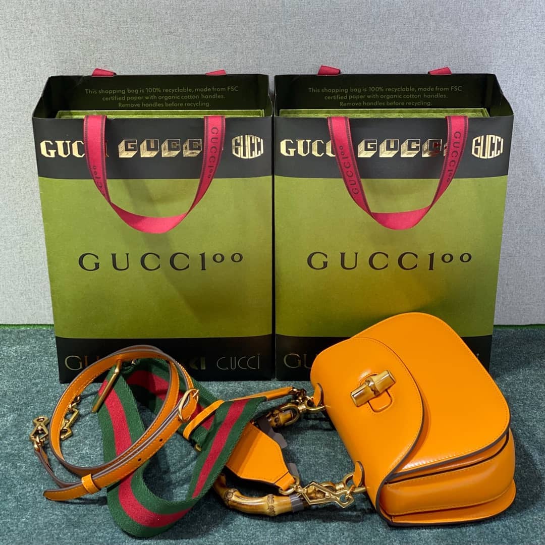 Gucci Bamboo 1947 Small Top Handle Bag 675797 Orange Replica