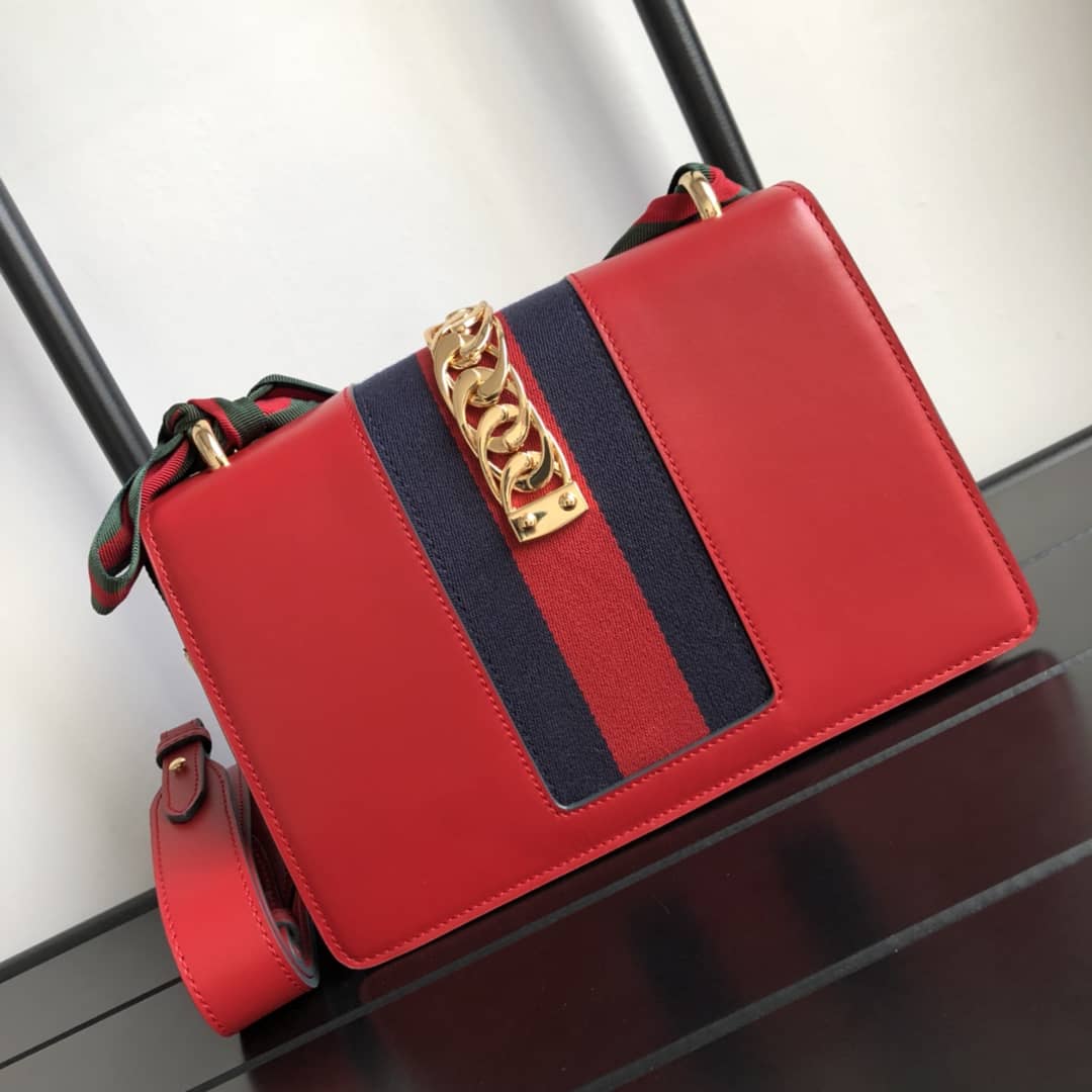 Gucci Sylvie Small Leather Shoulder Bag Replica Red 421882